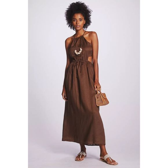 Anthropologie Faithfull Halter Cutout Linen Midi Dress $339 - Picture 1 of 7